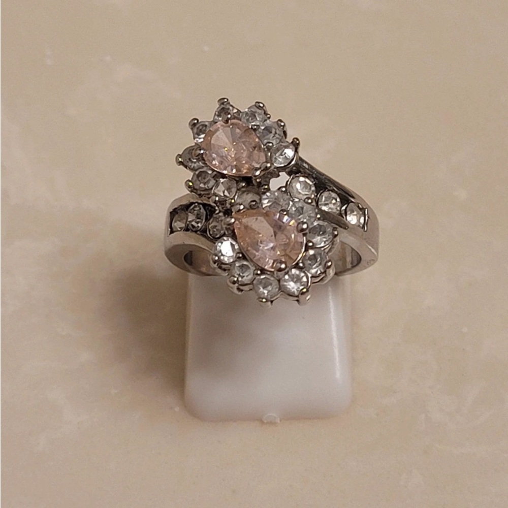 Silver CZ and Pink Sapphire Ring Size 5.5